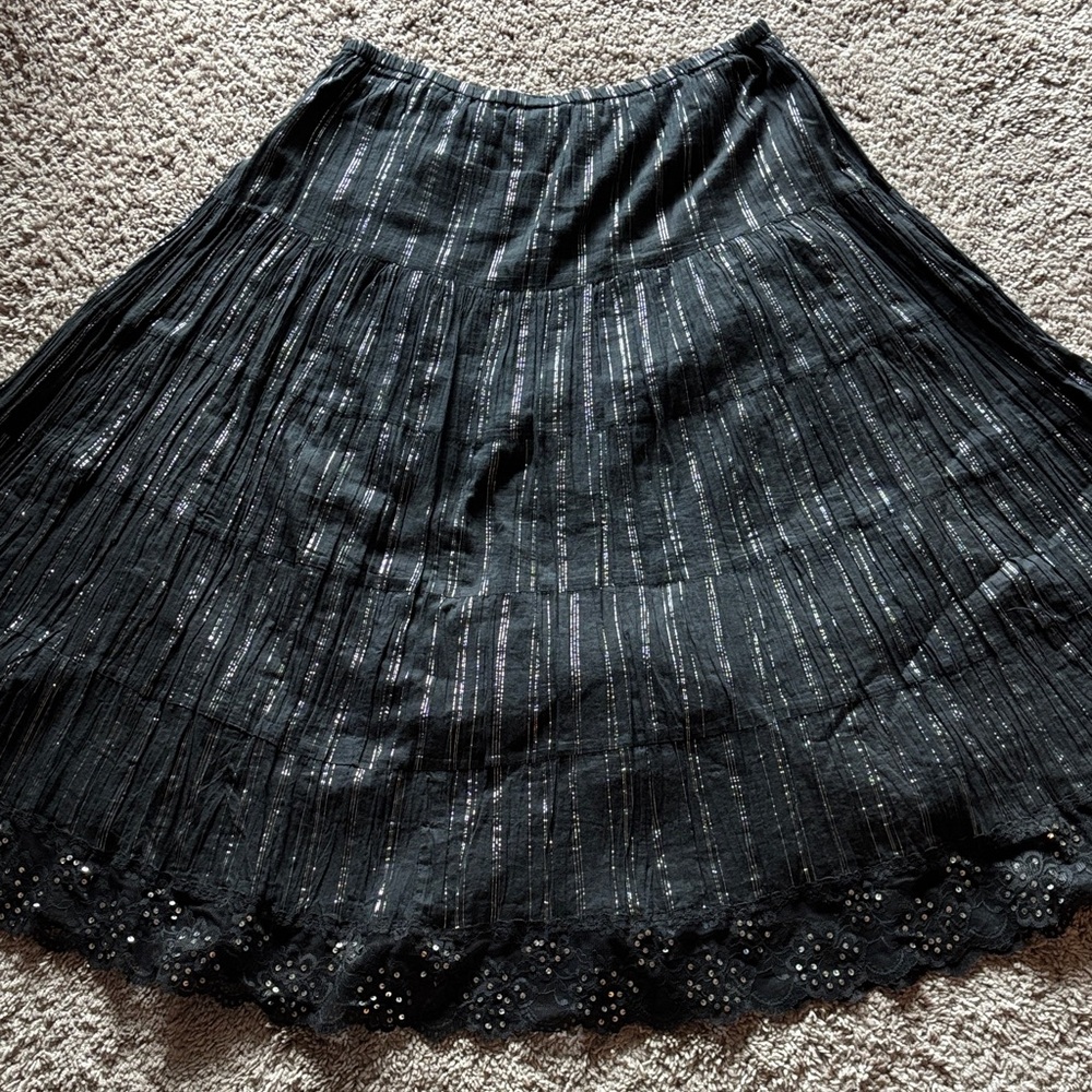 Cache Black A-Line Skirt with Lace Hem